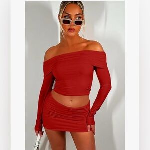 Elegant sexy Off-Shoulder Red Top & skirt 2 pieces (M size) Red Christmas, Party